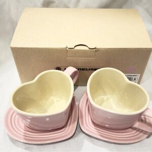 Le Creuset Chiffon Pink Heart Mug and Saucer Set